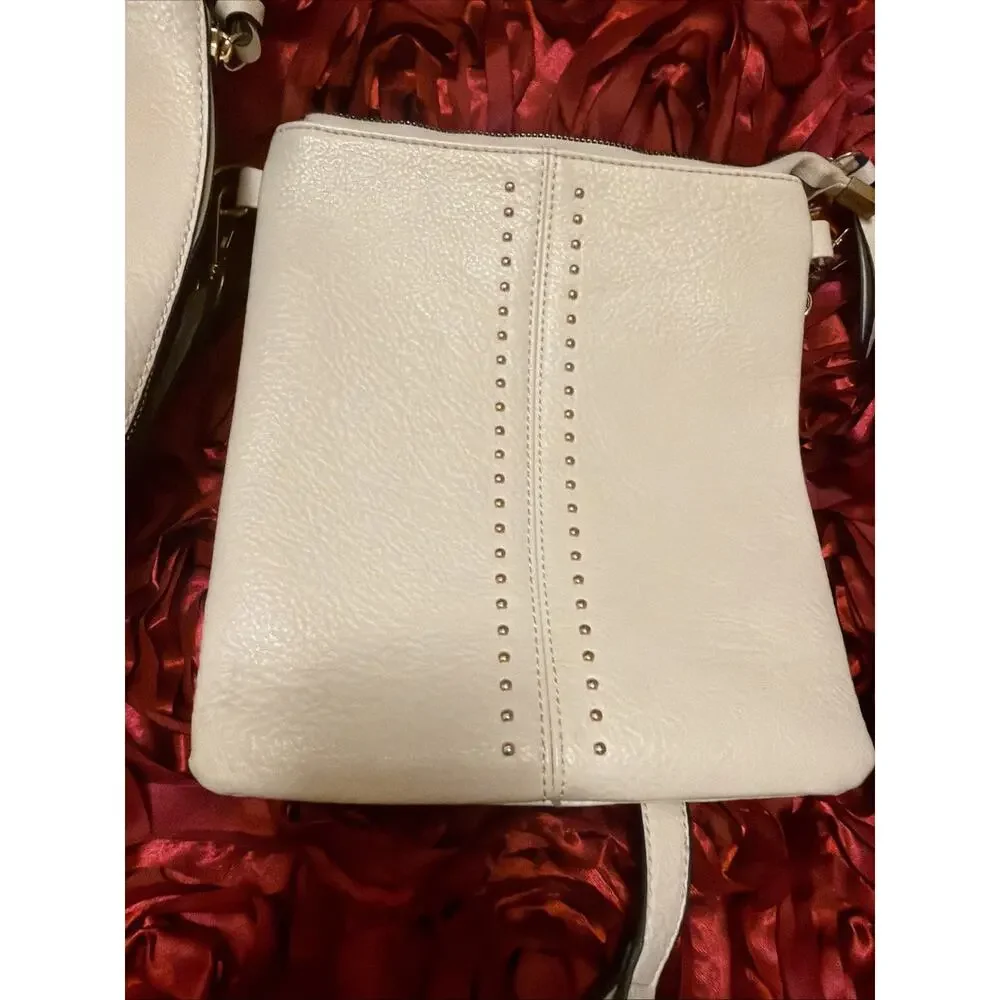 Montana West 3pc Set Studded Hobo Bag Crossbody Wallet Cream White NWOT